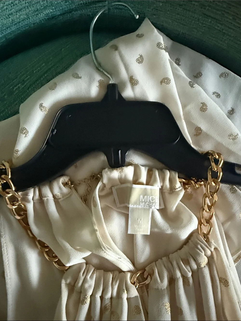 Michael Kors Cream Halter High-Low Dress with Gold Chain Straps